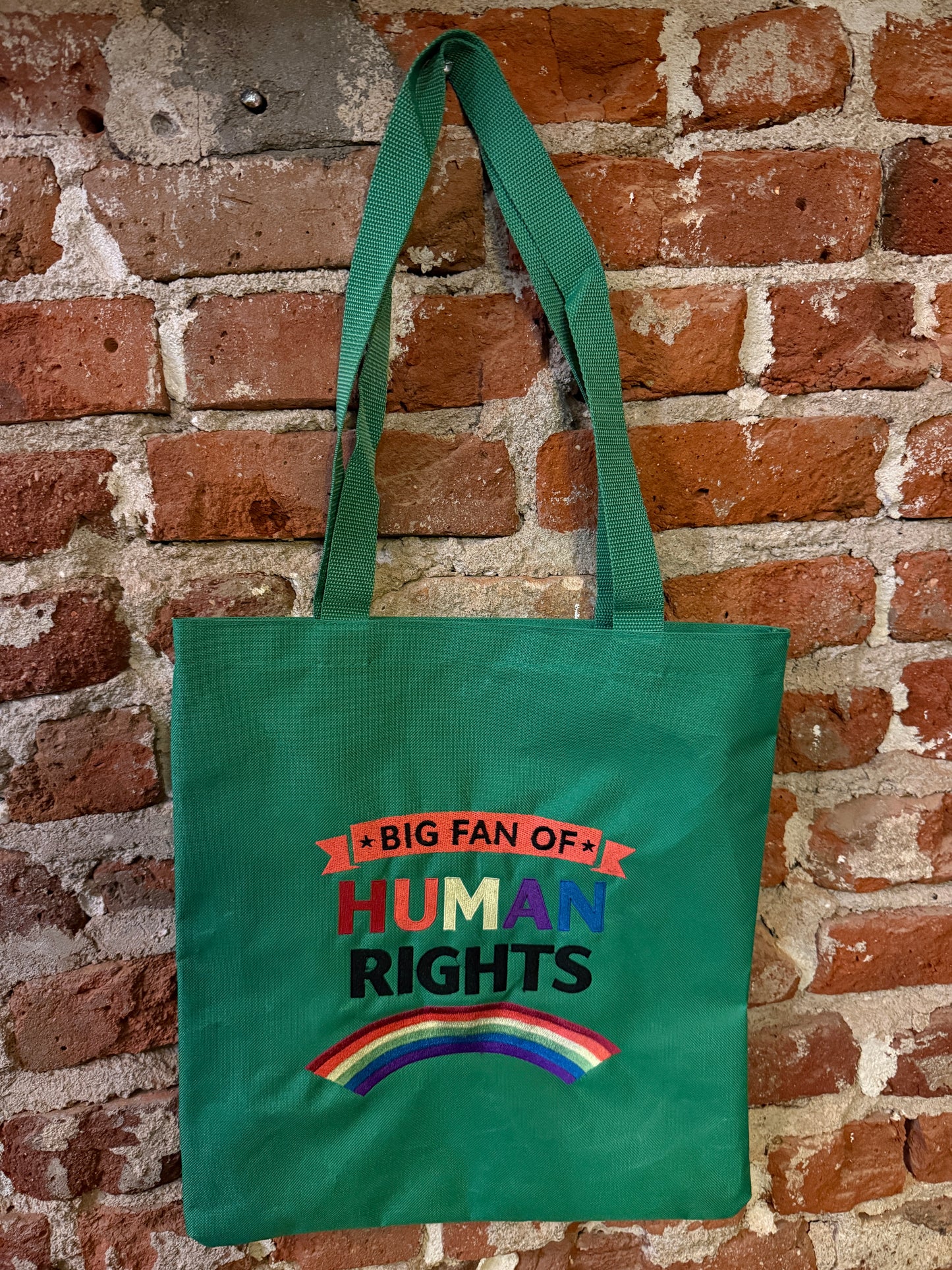 Bolso tote verde StitchnStabs Embroidered "Gran Fan de los Derechos Humanos"