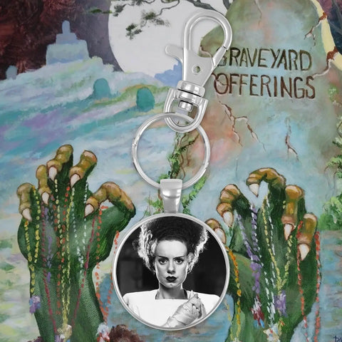 Graveyard Offerings Bride of Frankenstein Keychain